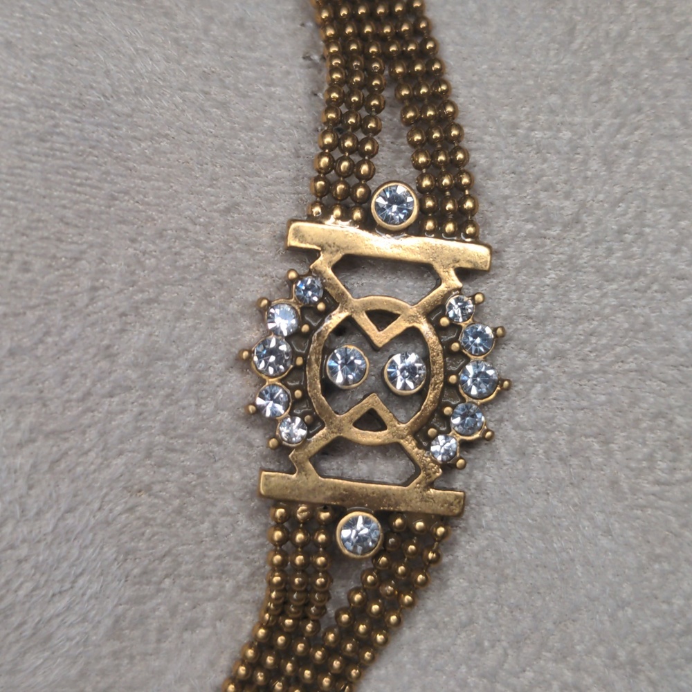 Express gold mesh art deco style chocker necklace w/ rhinestones - Picture 2 of 5
